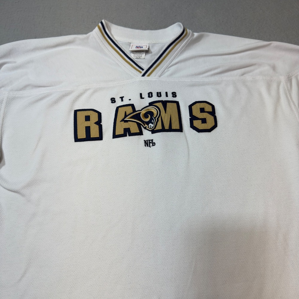 Vintage St Louis Rams NFL Long Sleeve Jersey Shirt White Gold Navy 2XL VF Mesh